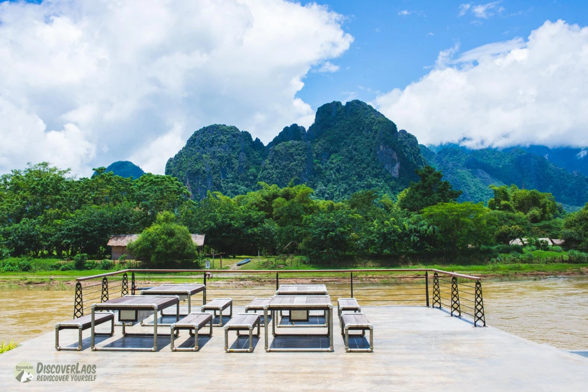 Breakfast area of Inthira Hotel in Vang Vieng