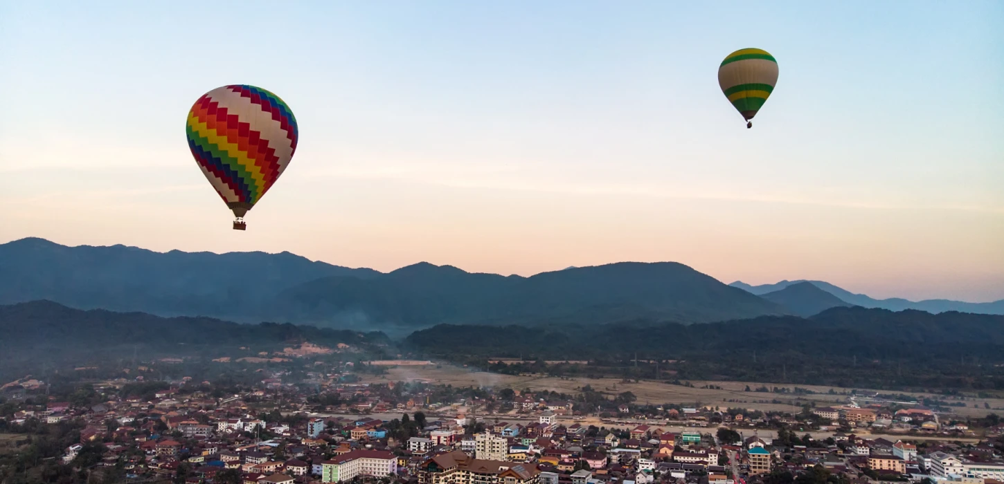 Sunset City View Hot Air Balloon Over Vang Vieng