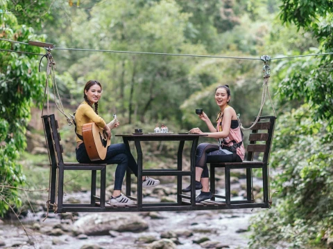 Drinking Coffee On Zipline at Nam Kat Yorla Pa Drinking Coffee On Zipline at Nam Kat Yorla Pa