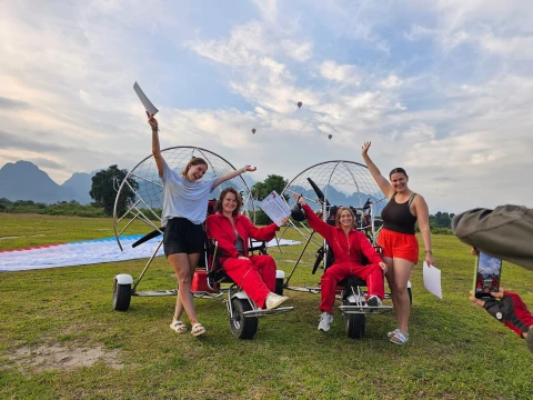 Sunrise Paramotor Flying Over Vang Vieng Sunrise Paramotor Flying Over Vang Vieng